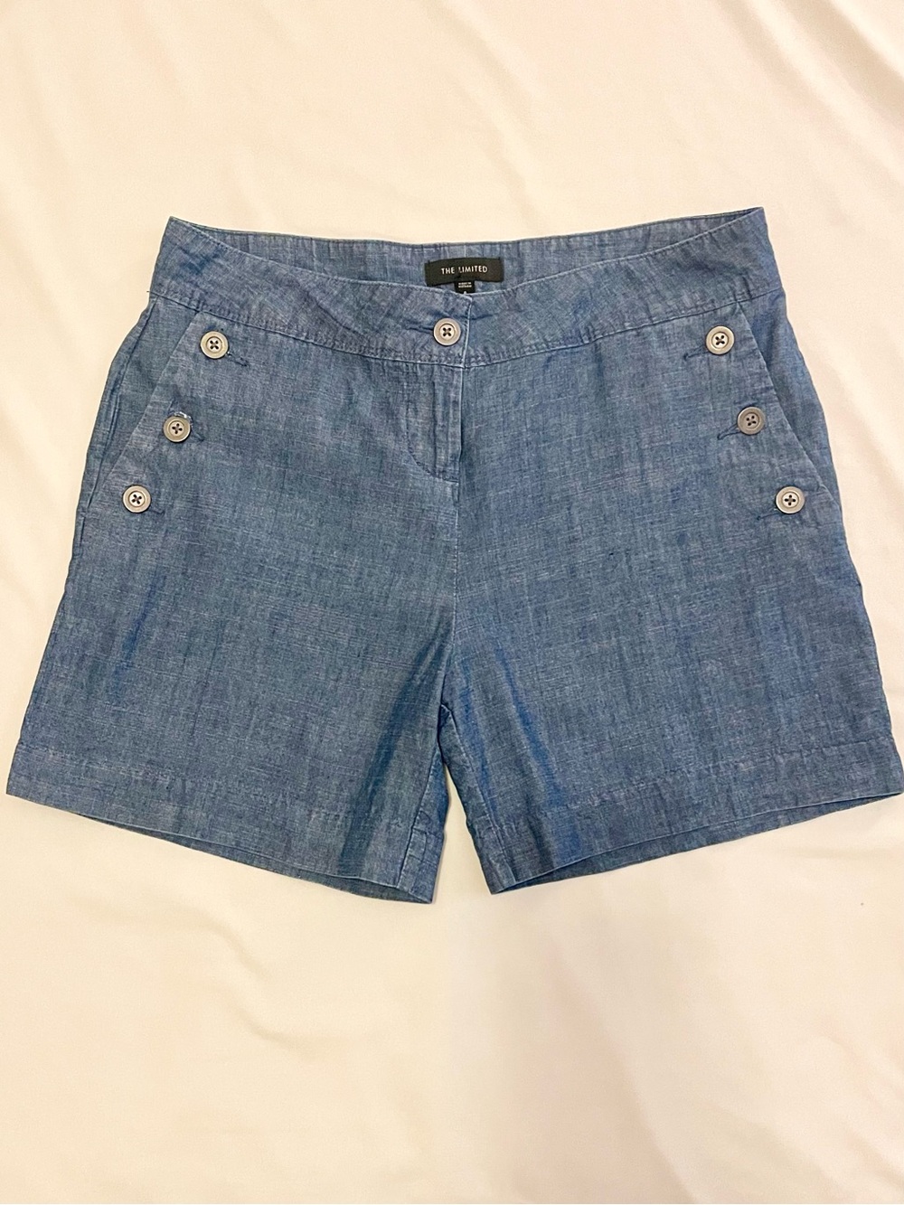 The Limited Blue Chambray Side Button Cotton Shorts